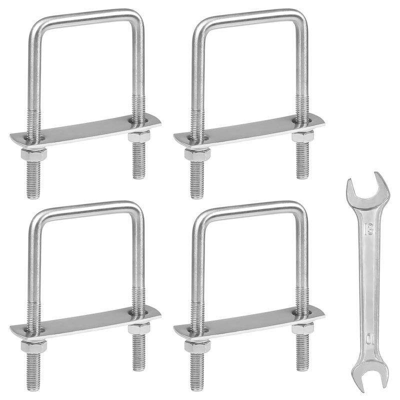 Yinpecly 4 Pack M8 Square U-Bolts, 60mm (2.36") Inner Width 100mm (3.94") Length, 304 Stainless Steel U Bolts with Frame Plates & Nuts & Washers for Automobiles Trailer, Ski Boat, Sailboat, Trailer - Image 1